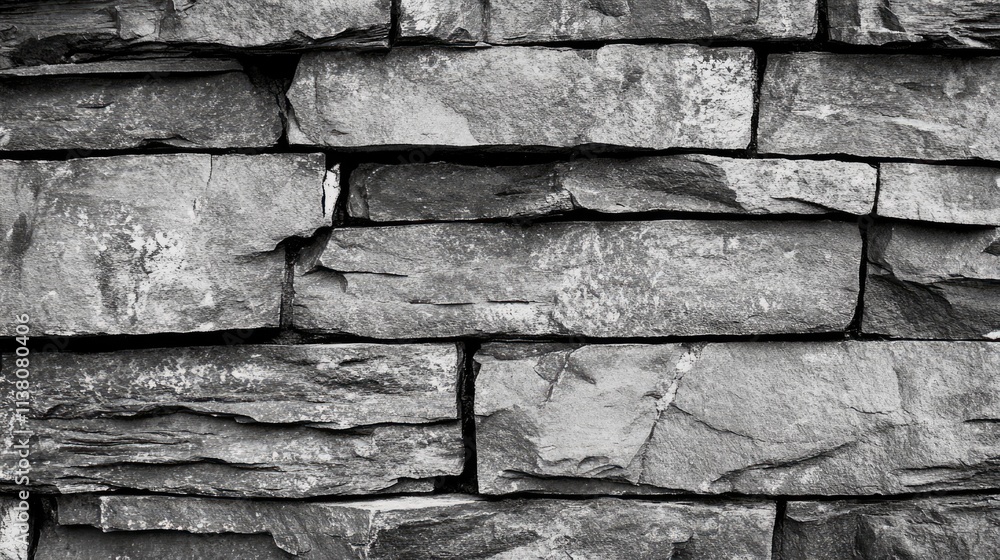 Poster Gray rough brick wall texture background suitable for design and architectural projects featuring natural stone patterns.