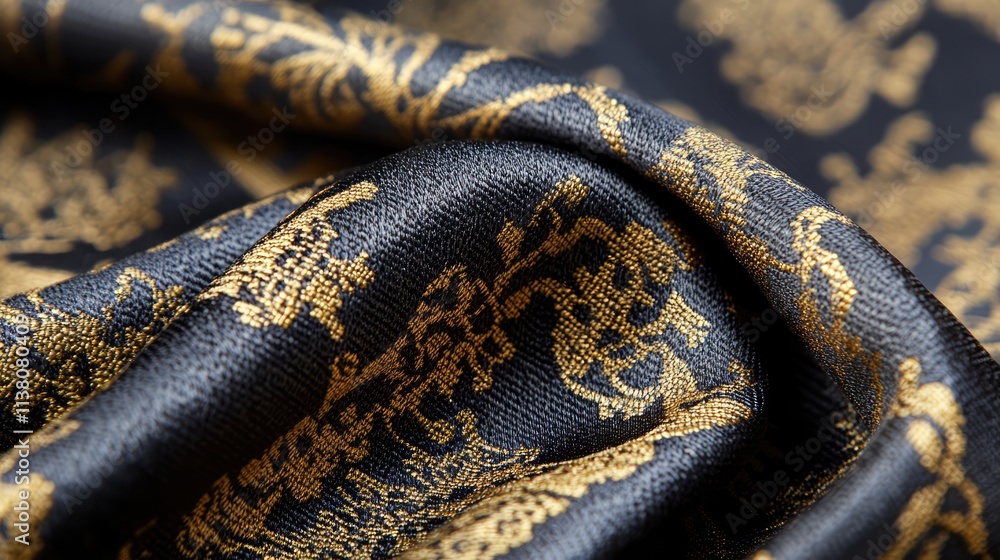 Poster elegant silk jacquard fabric texture with glossy finish and intricate woven design creating shadow p