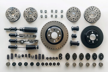 components of the car's braking system: brake discs, calipers, pads and hoses