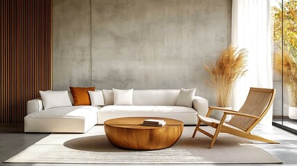Modern Minimalist Living Room with Natural Wood Furniture