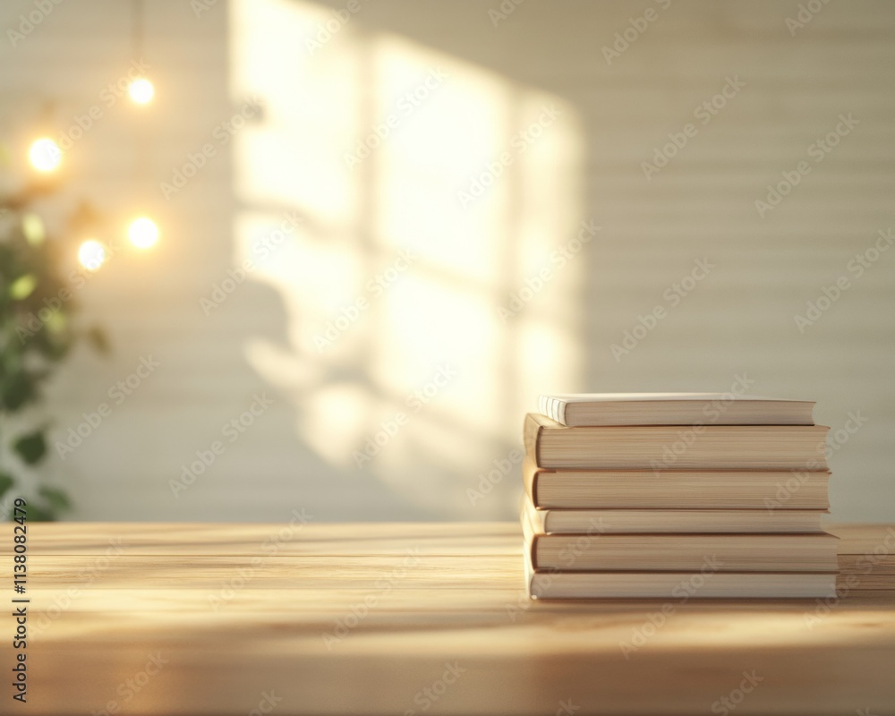 Aufkleber serene library corner with glowing light and stacked books