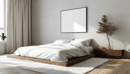 Minimalist bedroom design modern apartment interior photography cozy environment natural light contemporary concept