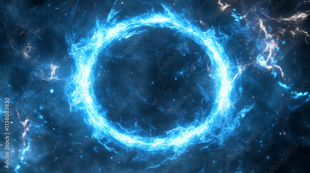 Poster electric lightning frames, circle digital glowing borders in front and angle view. vector realistic 