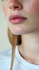 Obraz premium closeup lips soft skin neutral background beauty cosmetics natural skincare editorial clean luxury portrait vertical format