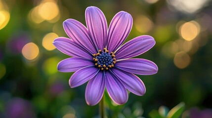 Obraz premium A close-up of a single flower blooming in a garden, showcasing its intricate petals