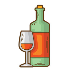 Wine bottle and glass, suitable for beverage, celebration, bar, fine dining, restaurant, and wine themed designs