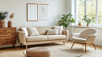 Modern Beige Living Room Interior Design