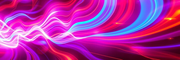 Fototapeta premium Dreamy Neon Flow: Vibrant Abstract Background with Wavy Light Patterns