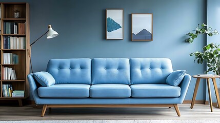 Stylish Light Blue Sofa in a Modern Living Room