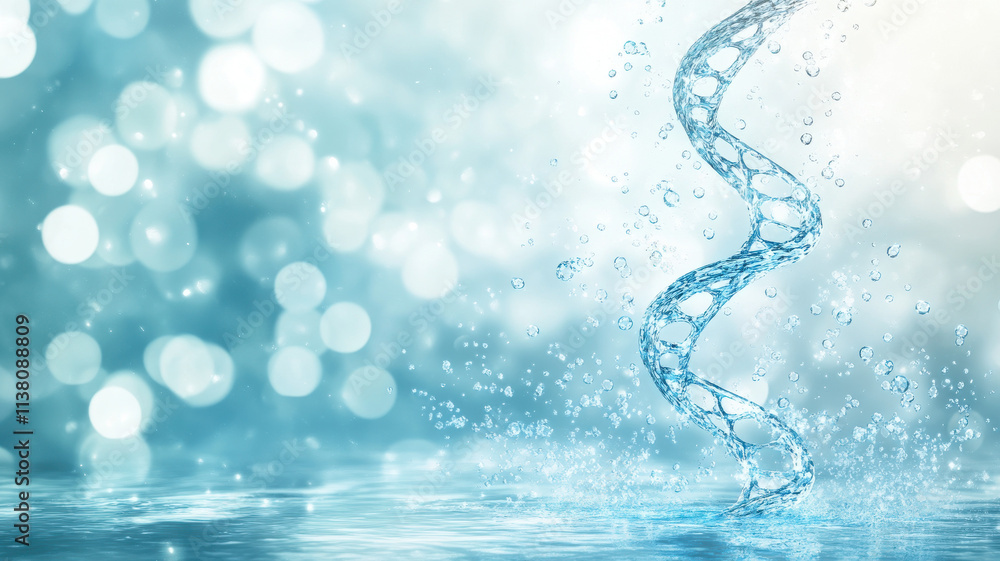 Poster a swirling strand of water glimmers in a serene, illuminated background, creating a tranquil and ref