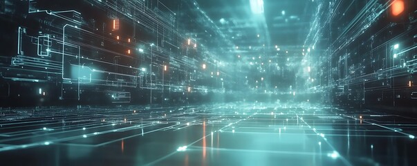 Fototapeta premium Futuristic AI technology with floating data points and connections 