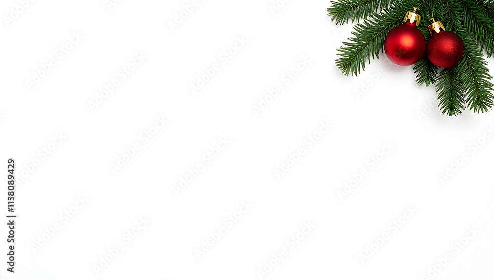 Poster a festive christmas concept featuring a simple yet elegant design with a pine branch and red ball or