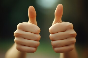 Two hands showing thumbs up sign of approval