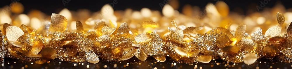 Poster a close-up view of shimmering golden petals creating a decorative border.