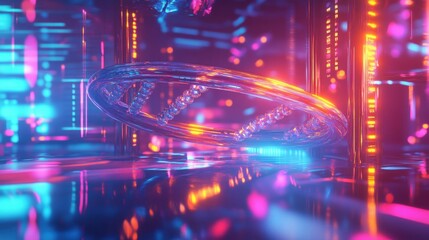 Fototapeta premium abstract DNA helix glowing with vibrant colors in a futuristic lab, focus on science and innovation