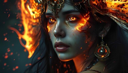 Portrait of a beautiful girl with a crown in the clouds. Fantasy art.