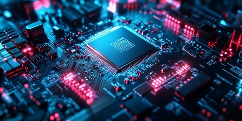 Obraz premium Futuristic AI Chip on Circuit Board Close-Up