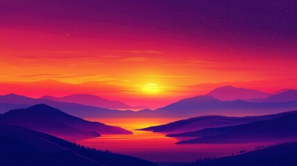 Obraz premium Dramatic sunset sky with vibrant shades of pink, orange, and purple, peaceful and inspiring, concept of natural beauty and evening calm.
