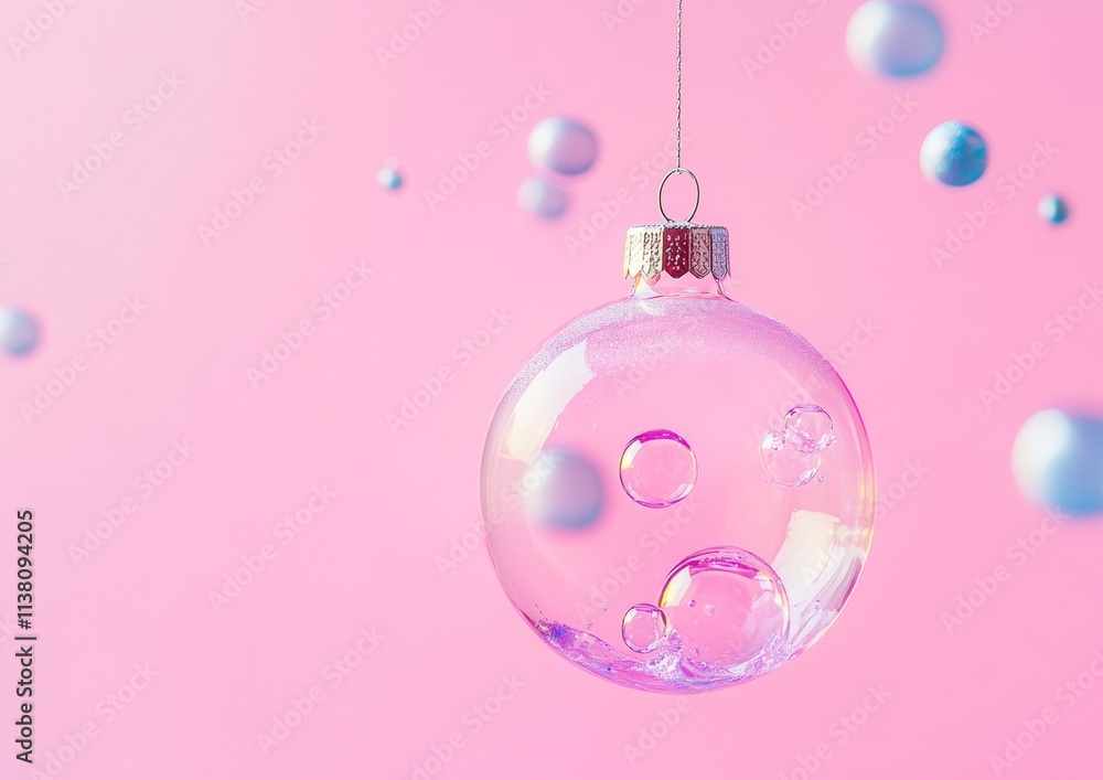 Aufkleber elegant christmas ornament on soft pink background with floating bubbles in minimalist style
