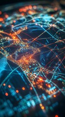 Digital representation of global trade routes on a virtual map 