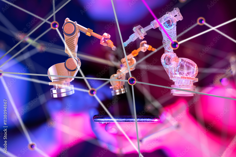 Poster neural network 3d illustration. big data and cybersecurity - 3d