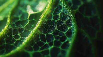 macro view of green plant cells, detailed and vibrant textures, natural and organic composition, soft lighting, scientific and artistic focus