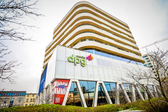 View on dpg media headquarters on Mediaplein in Antwerp, Belgium