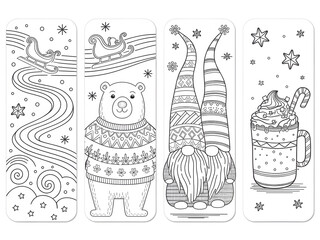 set of hand drawn illustrations of christmas decorations bookmarks