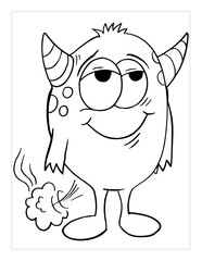 Farting Monster Coloring Page Vector Illustration Art