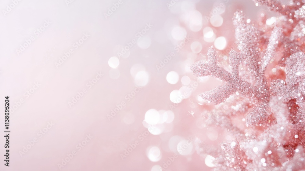Poster elegant pastel christmas backdrop with shimmering snowflake and festive bokeh effects