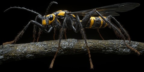 Tarantula Hawk Wasp on Branch Detailed Macro Insect Photography