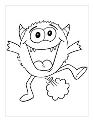 Farting Monster Coloring Page Vector Illustration Art