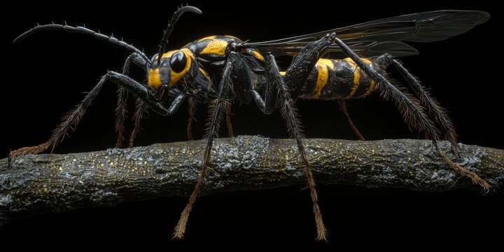 Tarantula Hawk Wasp on Branch Detailed Macro Insect Photography