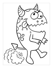 Farting Monster Coloring Page Vector Illustration Art