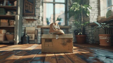 Various shoe boxes. Copy space. Sale concept