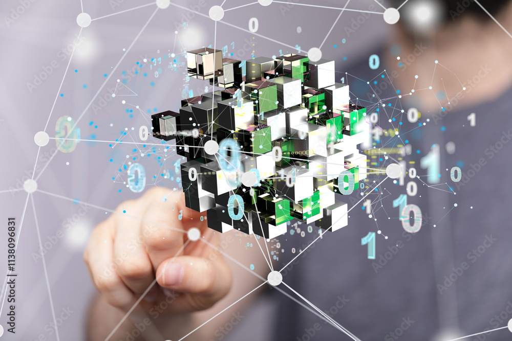 Poster Internet infrastructure concept. Abstract technology background. 3D rendering.