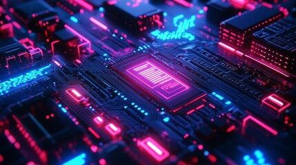 Fototapeta premium Futuristic AI Chip on Circuit Board Close-Up