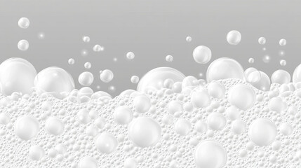 Beer foam isolated on transparent background. White soap froth texture with bubbles, seamless border, foamy frame. Sea or ocean wave, laundry cleaning detergent spume, realistic 3d vector illustration