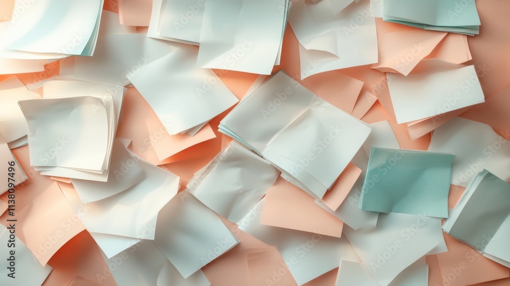 Aufkleber abstract overhead view of scattered pastel papers with soft lighting