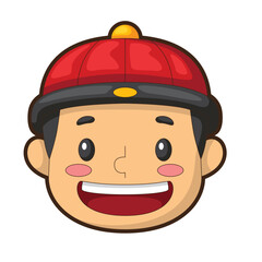 Happy boy in red Chinese hat smiles widely; perfect for Chinese New Year celebration concepts, cultural diversity, joyous moments, and festive designs