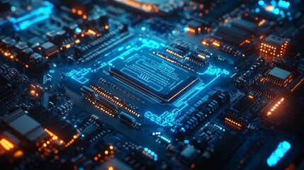 Obraz premium Futuristic AI Chip on Circuit Board Close-Up