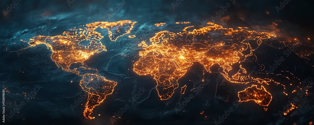 Poster a highdefinition world map with glowing location pins for business networking and travel planning, m