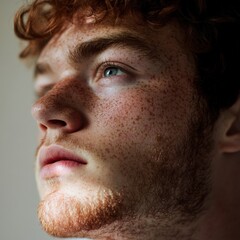 Obraz premium close up of a man with red hair and freckles looking up