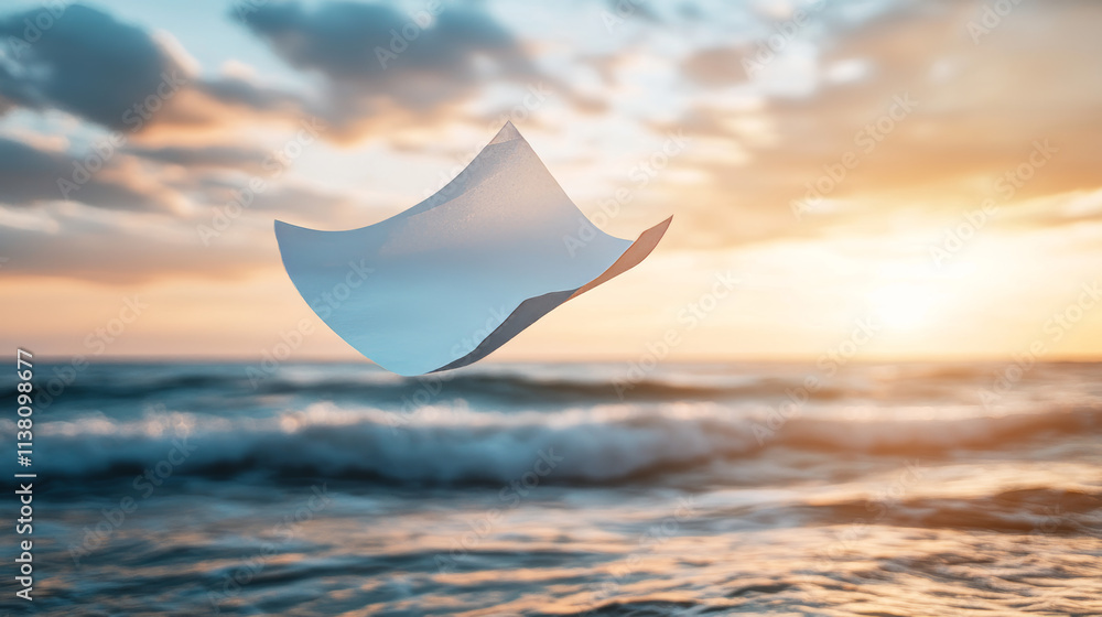 Poster 3d fly paper sheet. white page fall swirl on wind. realistic blank document letter design with blur 
