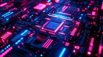 Obraz premium Futuristic AI Chip on Circuit Board Close-Up