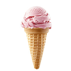 Delicious pink ice cream in a cone. transparent background
