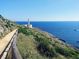Lighthouse of Punta Palascia, Cape of Otranto, Puglia, Italy. The easternmost point that divides the Ionian Sea from the Adriatic Sea and Italy from Albania.