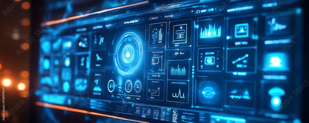 Poster a smart home control panel displaying advanced digital technologies for managing lighting, temperatu