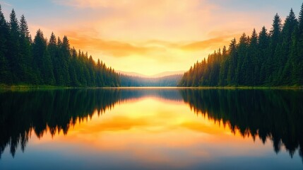 Obraz premium A beautiful lake with a sunset in the background