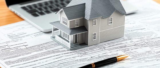 A stylish real estate finance setup with a house model